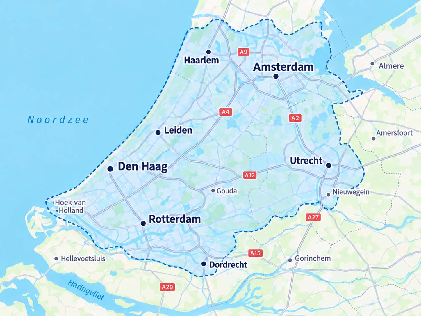 Werkgebied van schoonmaakbedrijf Schone Lei Randstad